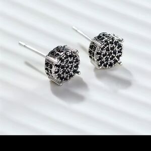 White Gold and Black Zirconia Stone Stud Minimalist Earrings | Chic & Casual